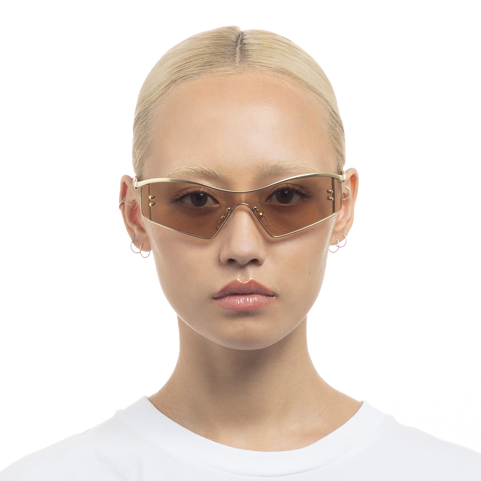 Hyperbole Satin Gold Uni-Sex Shield Sunglasses | Le Specs