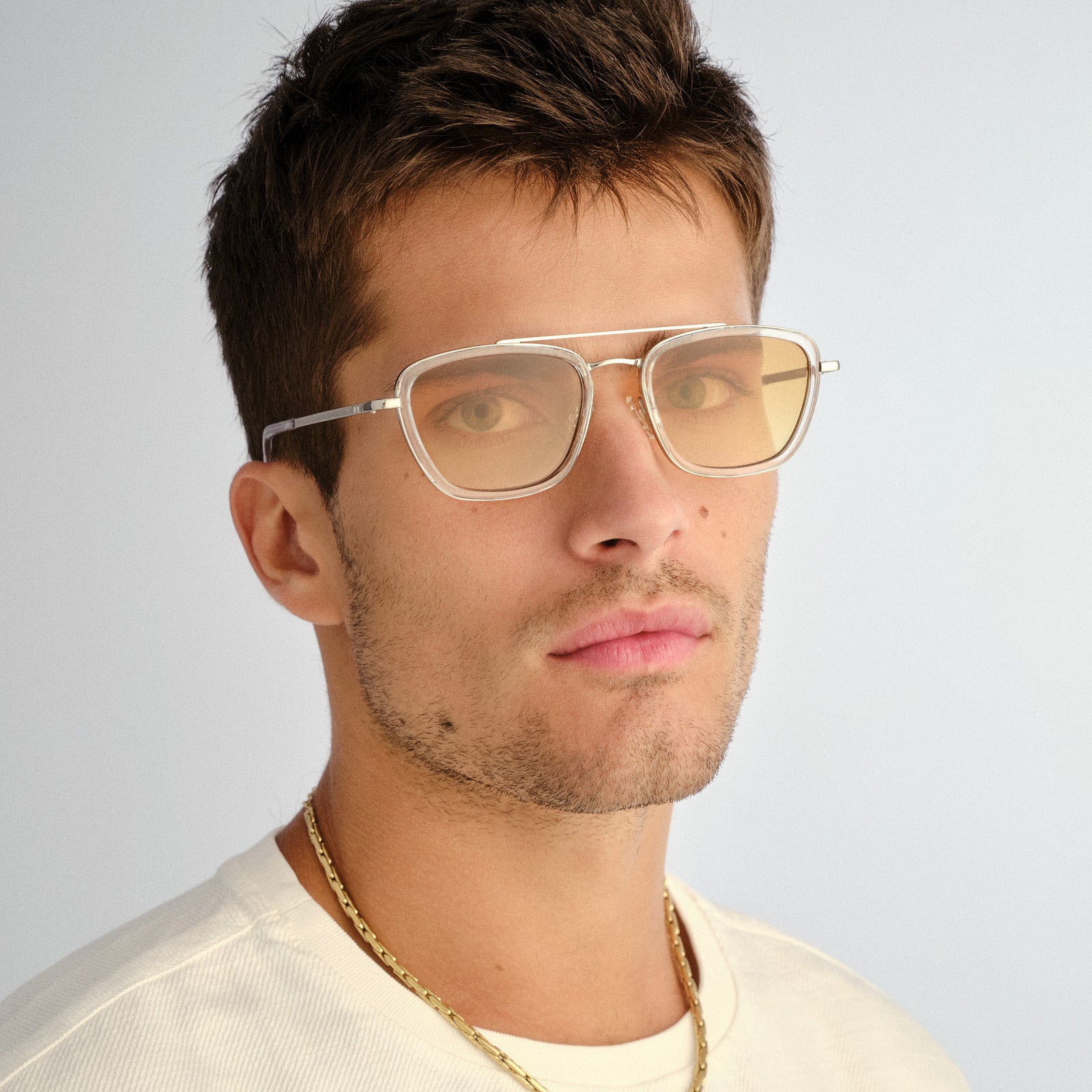 Diametric Silver Crystal Clear Uni-Sex Aviator Sunglasses | Le Specs