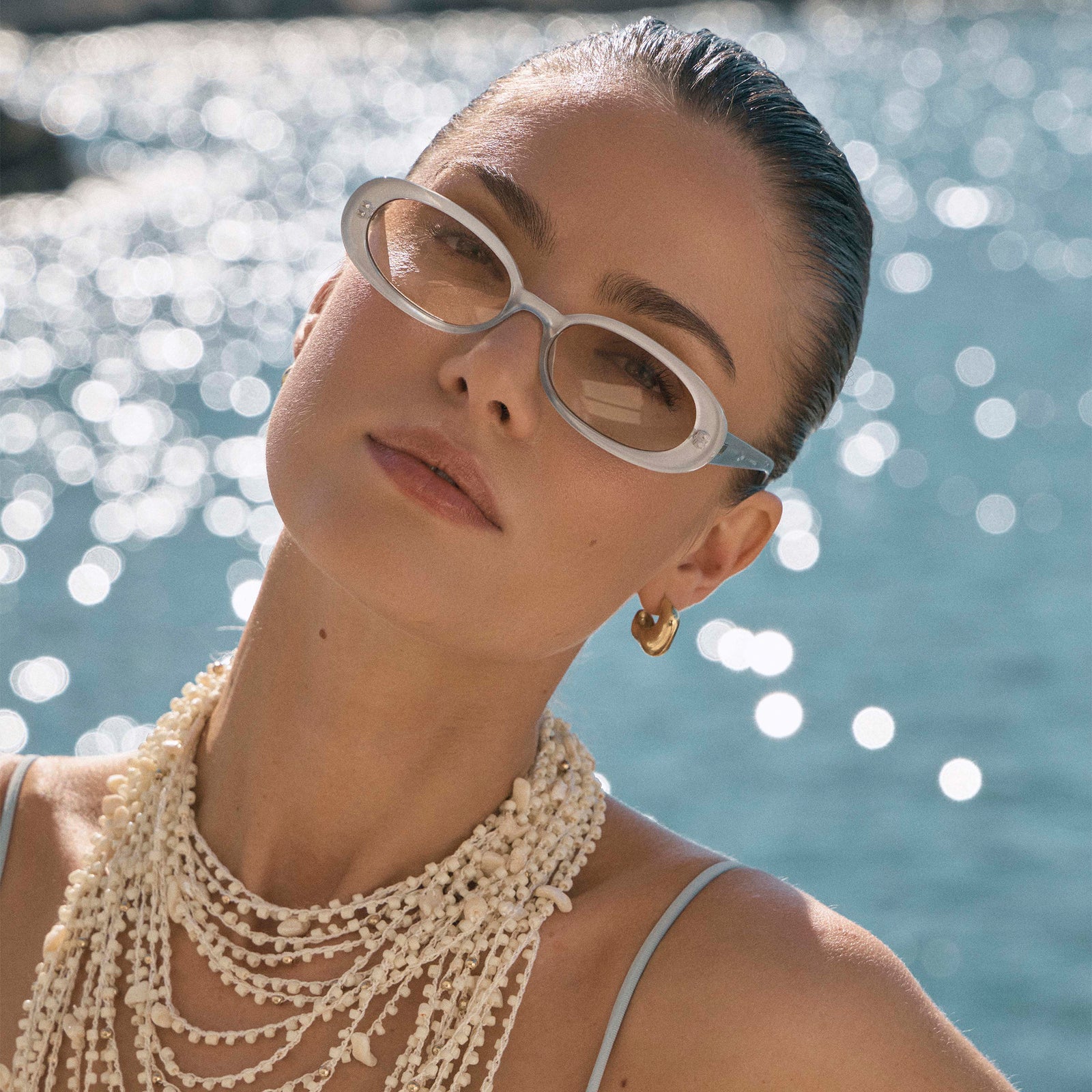 Outta Love Silver Pearl Female Oval Sunglasses | Le Specs