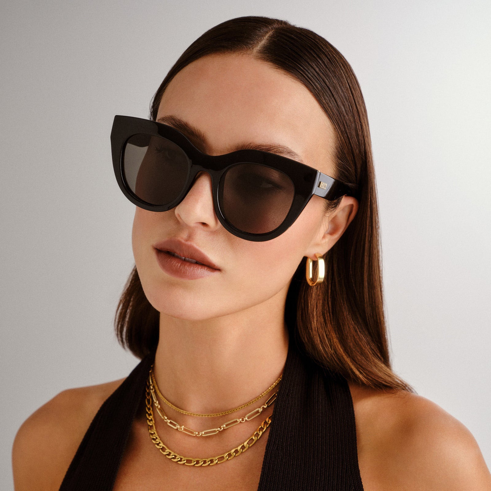 Air Heart Black Gold Female Cat-Eye Sunglasses | Le Specs