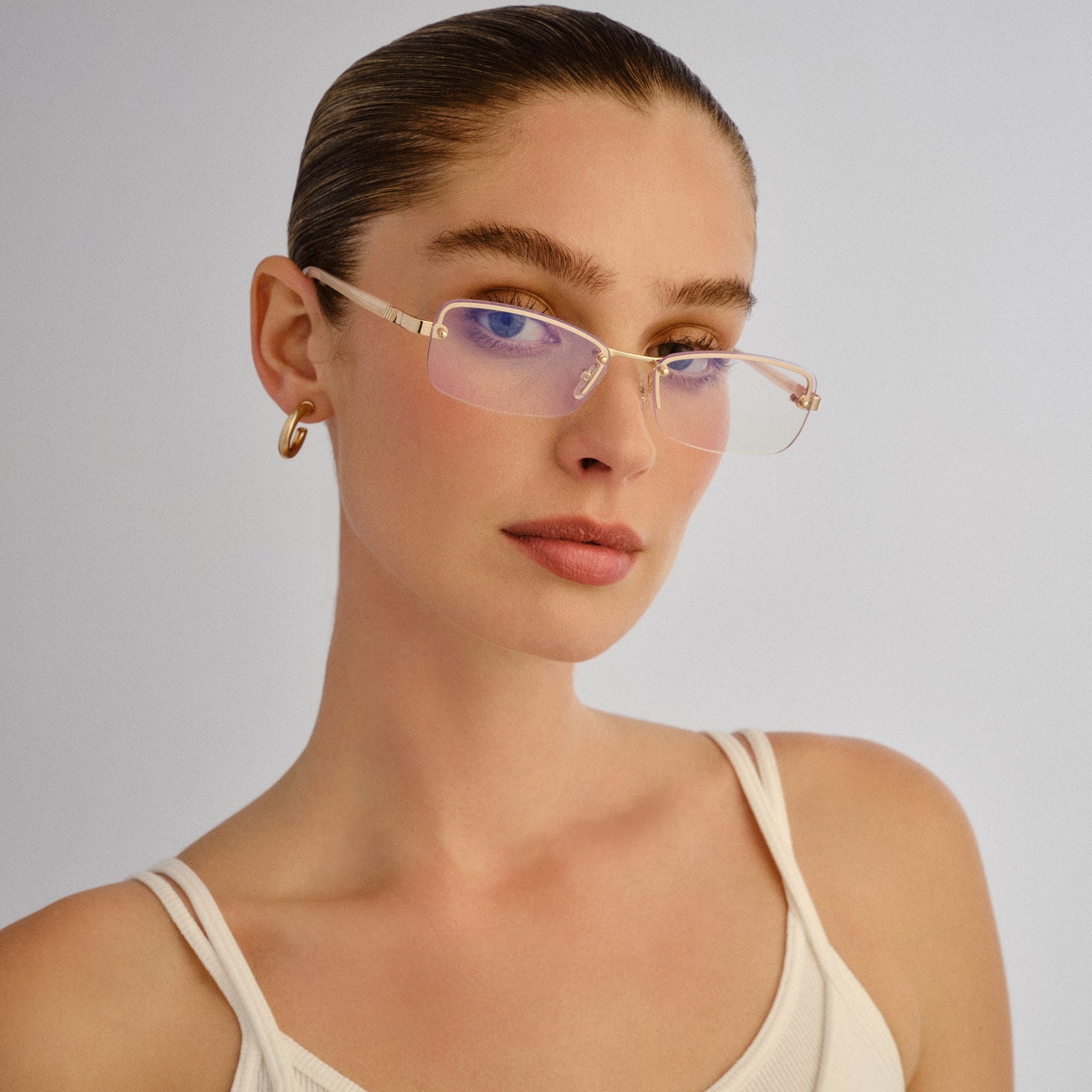 Enigmatic Gold Female Rectangle Blue Light | Le Specs